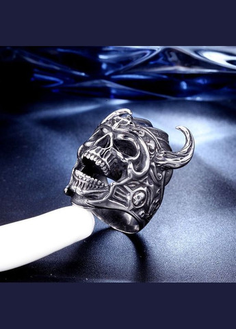 Модное мужское кольцо с черепом, кольцо с черепком в короне с рогами, панк, рок, байкер, размер регулируемый Fashion Jewelry (285110857)
