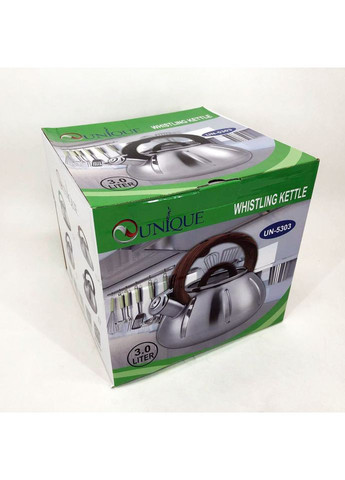 Чайник со свистком UN-5303 кухонный на 3 литра, металический чайник из нержавейки. Цвет: черный Unique (365813138)
