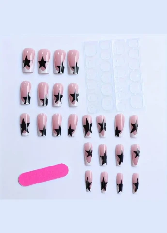Набір накладних нігтів в комплекті з двостороннім скотчем - Star Black Nails (308357307)