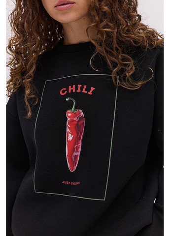 Черный утепленный женский свитшот черный с принтом chili Arjen (364967533)