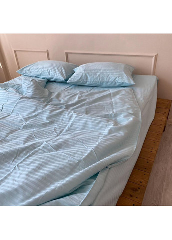 Постільна білизна з резинкою Лазурний страйп сатин PREMIUM Сімейний розмір, наволочки 70/70 No Brand (363190433)