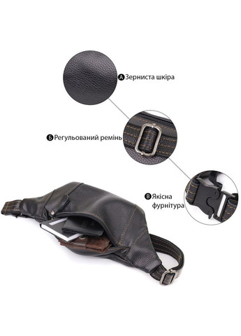 Бананка для чоловіків з натуральної зернистої шкіри чорна34×12×4 см 23127 Shvigel (362417691)