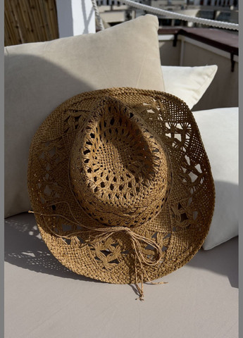 Летняя плетеная шляпа федора Ковбойка с узорами бежевая No Brand (334098422)