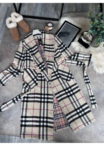 Бежевое демисезонное Женское пальто-халат из турецкого кашемира MonCher