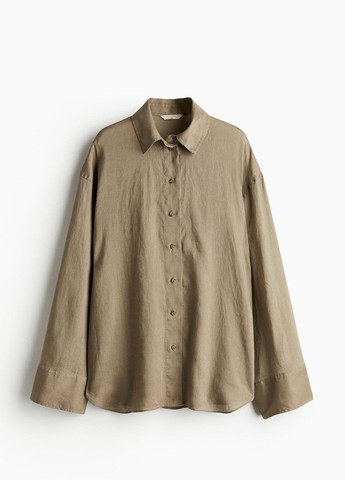 Темно-бежевая классическая рубашка однотонная H&M