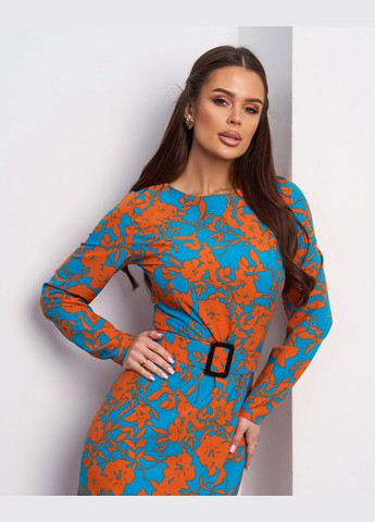 Бирюзовое повседневный платья силуэтная ISSA PLUS с цветочным принтом