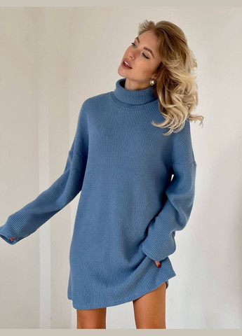 Светло-синий демисезонный однотонный мягенький вязанный свитер из ткани: "тёплая вязка", длинный базовый свитер из качественной и приятной к телу ткани No Brand 297-2