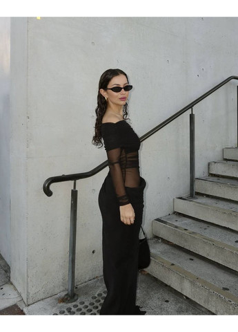 Черное праздничный, повседневный, кэжуал женское макси платье с открытыми плечами силуэтная Avanti однотонное