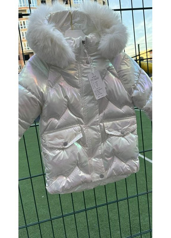 Біла зимня дитяча зимова куртка довга плащ для дівчинки BabyStyle