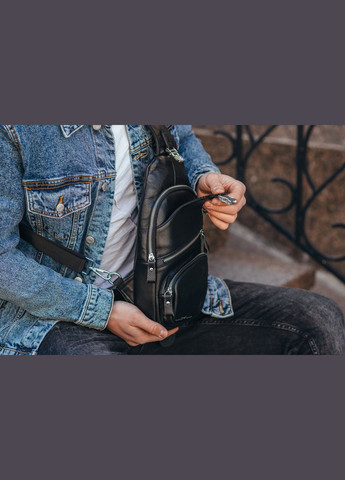 Чорний шкіряний чоловічий слінг на плече TIDING BAG A25F-514-1A No Brand (335039657)