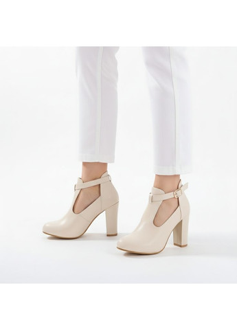 Seven Женские кожаные ботильйоны на каблуке 1744 Бежевые бежевый з искусственная кожа, — демисезон (368147786)