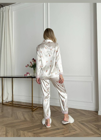 Белая всесезон нежная стильная пижамка с рисунком мороженое. рубашка + брюки Vakko