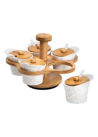 Набір баночок для сипучих продуктів 5 штук по 120 мл на підставці, що обертається, мармур Yiwu (328602852)