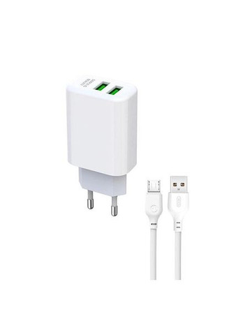 Зарядний пристрій L85C на 2 USBвиходи — комплект із кабелем type-C білий XO (293516931)
