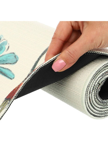 Килимок для йоги Льняний (Yoga mat) двошаровий 3мм (розмір 183x61x0,3см, джут, каучук, бежевий, з квітковим принтом) Record (361435593)