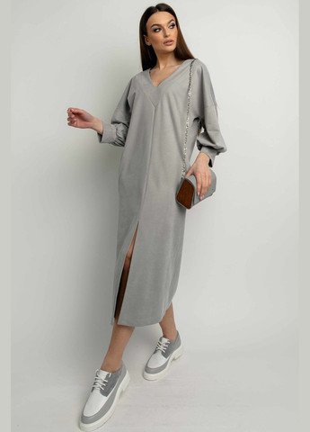 Сіра повсякденний сукня з v-подібною горловиною та пишними рукавами з твіллу (пл 01) RiMari
