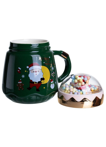 Чашка порцелянова з кришкою Happy Every Day 400 мл, зелений Yiwu (369960245)