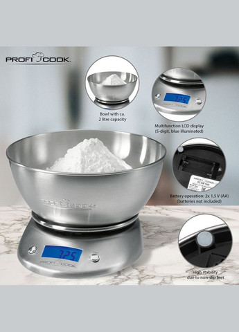 Ваги кухонні з чашею PC-KW 1040 (5 кг, г, мл, унції, рідка унція, функція тара) Proficook (311951731)