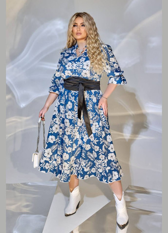 Синя кежуал жіноча сукня софт No Brand з квітковим принтом