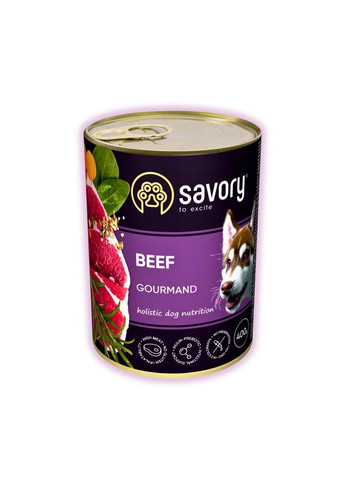 Упаковка вологого корму для дорослих собак паштет з яловичиною для усіх порід 400 г х (5+1 шт) Savory (365652565)