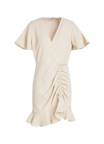 Бежевое праздничный, коктейльное, повседневный, вечернее, кэжуал стильное ассиметричное платье силуэтная, клеш Sandro