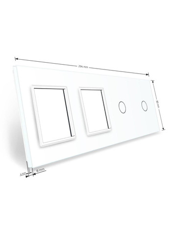 Рамка 4-постова для двох 1-сенсорних вимикачів і двох розеток (1-1-0-0), загартоване скло, біла, 294×80 мм Livolo (370971266)