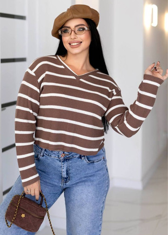 Кофейный демисезонный свитер с v-образным вырезом Tik-Tak