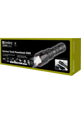 Фонарикповербанк Survivor Torch Powerbank 5000 mAh XHP160LED USB-C 18w Sandberg (315504092)
