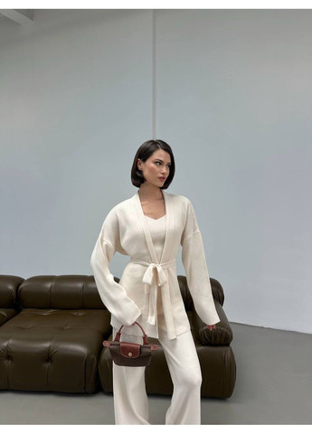 Жіночий костюм з поясним кардиганом і прямими брюками No Brand (366367257)