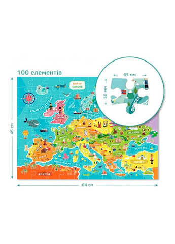 Пазл Мапа Європи,, 100 ел. (англ.) Dodo (294303345)