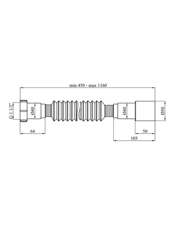 Гофротруба GN46 1 1/2'х40/50 мм 460-1100 мм с накидной гайкой Agua (394063261)