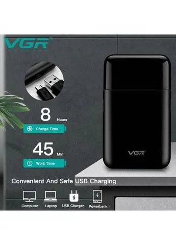Аккумуляторная мужская мини электробритва V-390 для бритья бороды и усов шейвер. Цвет: черный VGR (401674891)