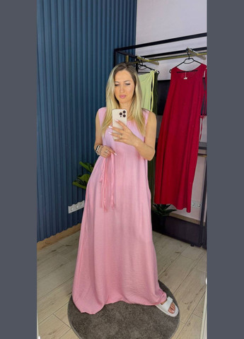 Розовое кэжуал льняное платье длины макси Adelante однотонное