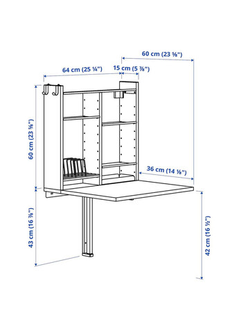 Настінний стіл, опущений зі сходів ІКЕА NORBERG 64х60 см (20497928) IKEA (278406670)