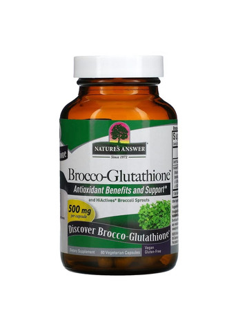 Натуральная добавка Brocco-Glutathione 500 mg, 60 вегакапсул Nature's Answer (293480791)