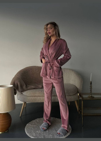 Пудровая пижамный комплект штани+халат, женская пижама Simply sexy