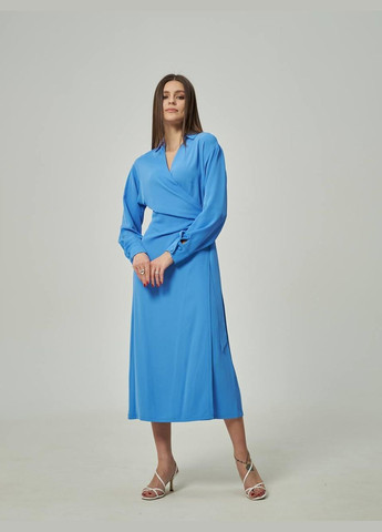 Синя плаття жіноче міді на запах синє mktrg3411-69 Modna KAZKA