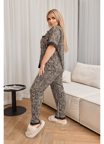 Коричневая всесезон домашний костюм из софта большие размеры замеры в описании! рубашка + брюки GD/GL Модний простір