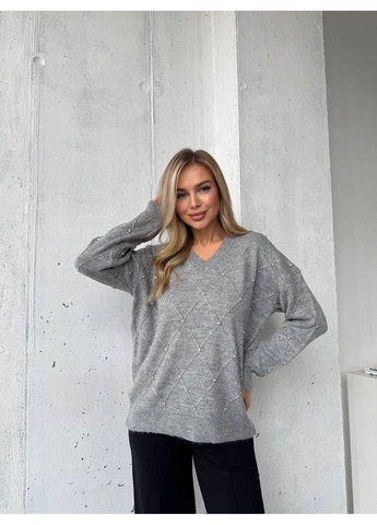 Сірий демісезонний жіночий светр пуловер No Brand
