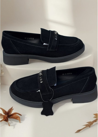 No Brand Женские замшевые туфли лоферы черный з натуральная замша, — демисезон (361410980)