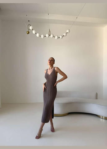 Жіноча літня ажурна в'язана сукня сарафан із вирізом на спині коричнева шоколадна Україна (341675999)