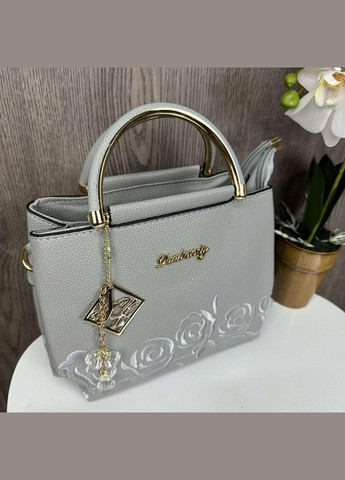 Жіноча міні сумочка з квітами вишивкою, маленька сумка з квіточками та брелоком Сірий No Brand (334730295)