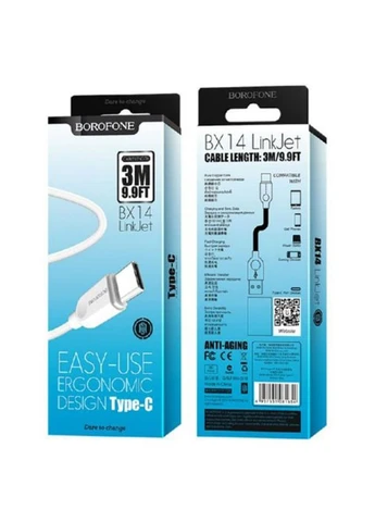 Кабель BX14 USB to Type-C 2. 4A, 3M, PVC, TPE connectors, белый Borofone (401655586)