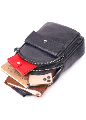 Стильная мужская сумка слинг из натуральной зернистой кожи черная размер 17х30х9,5 см 21402 Vintage (362418170)