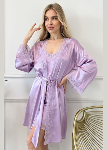 Комплект халат и рубашка комбинация шелк Флорин L Сиреневый Silk Kiss (285716657)
