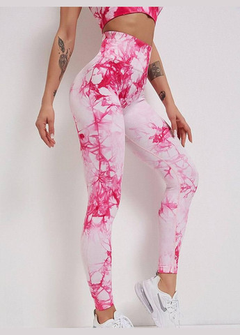 Спортивний костюм з мармуровим принтом (топ та легінси) рожевого кольору, розмір S Trends (330757716)
