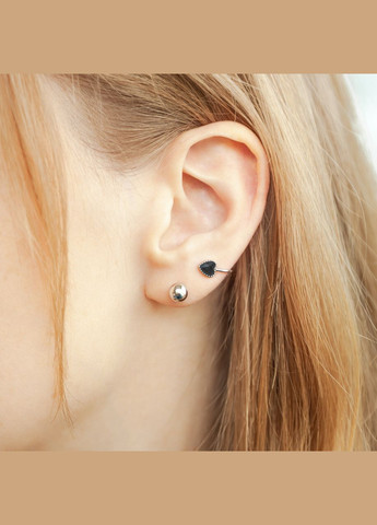 Комплект срібний Сердечка з чорною емаллю сережки кафи, браслет, кольє і каблучка No Brand (354710674)