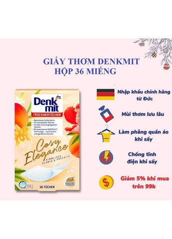 Ароматизированные салфетки для белья, полотенец в сушилке Trocknertücher Cosy Elegance 36 шт Denkmit (331787140)