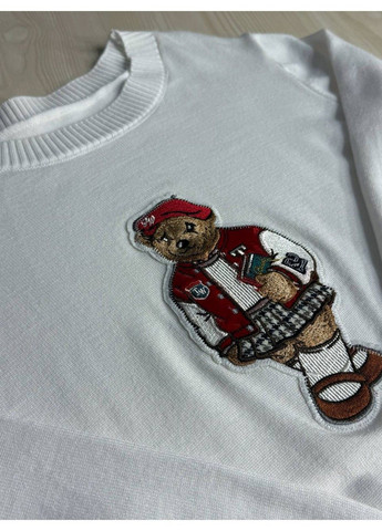 Білий демісезонний светр жіночий a-n 2609 з нашивкою ведмедика оверсайз базовий one size No Brand