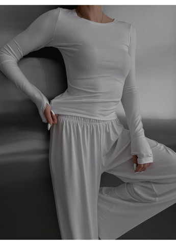 Женский костюм-тройка из вискозы (футболка + лонгслив + палаццо) queensleep_7km 1628 (350199241)